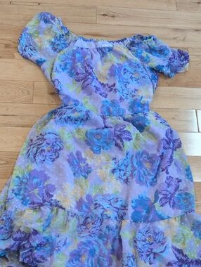 Kids Floral Off-Shoulder Dress - Lavender Multi